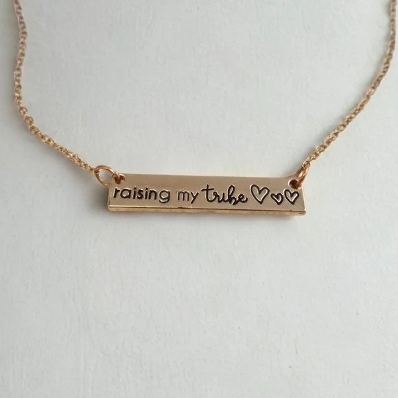 Gold Tone "RAISING MY TRIBE" Bar Necklace NWT - Picture 2 of 2